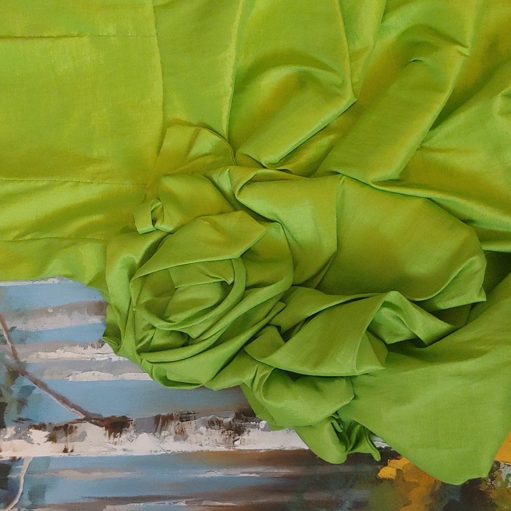 Lime Green Spaghetti-Strap Prom Dress with Rosette Accent - Picture 3 of 5